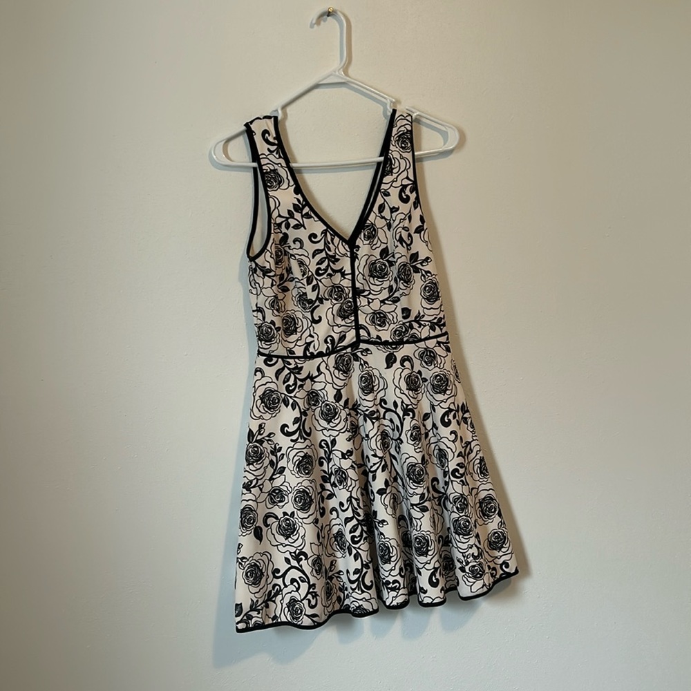 White Dress with Black Rose print